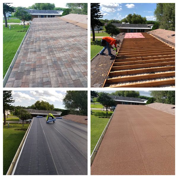 Four panels of XYZ Roofing and Restorations mcallen roofing company and roofers working.